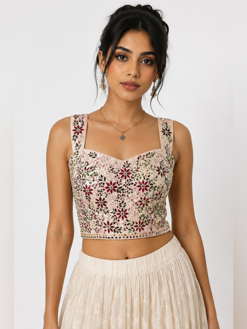 Mera Jogan Mirror Embellished Y2K Crop Top Bustier Boho Festival